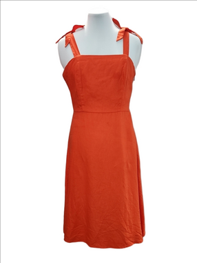 SAKS 5TH AVENUE Orange 100% linen bow straps fit & flare summer dress